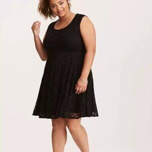 Torrid Black Lace Surplice Back Skater Dress Cutout Back Sleeveless
